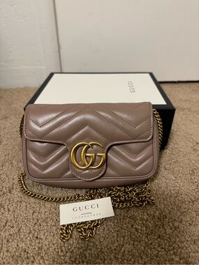 Gucci Marmont Quilted Crossbody Bag in Taupe